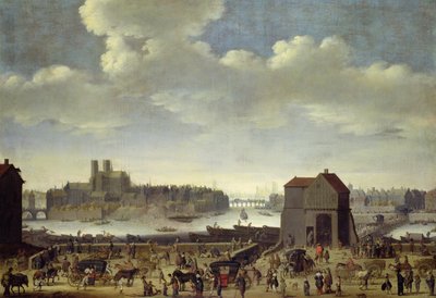 Uitzicht op de brug en Quai de la Tournelle, c.1645 door Theodor Matham